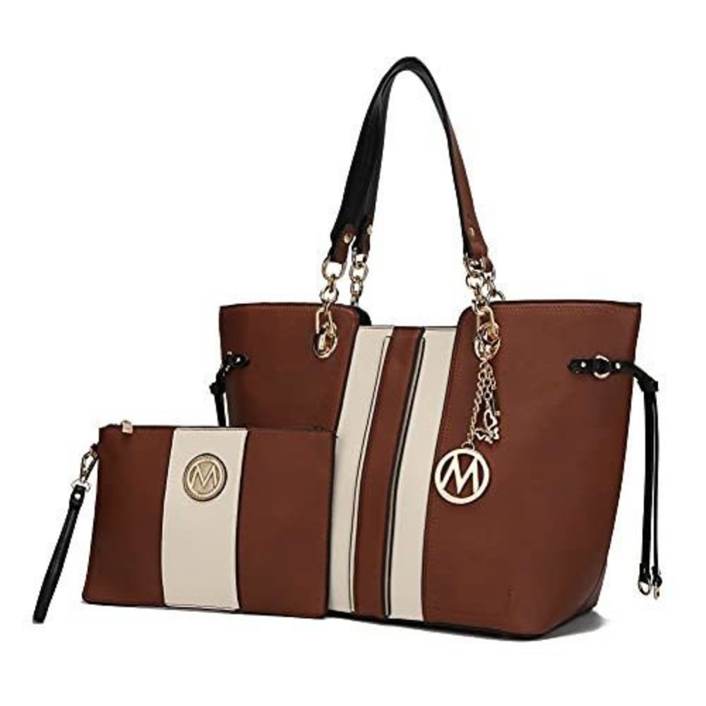 Classic Mkf Strap Satchel For & Wristlet Pouch Bag Set: Pu Textured Bag Bag –
